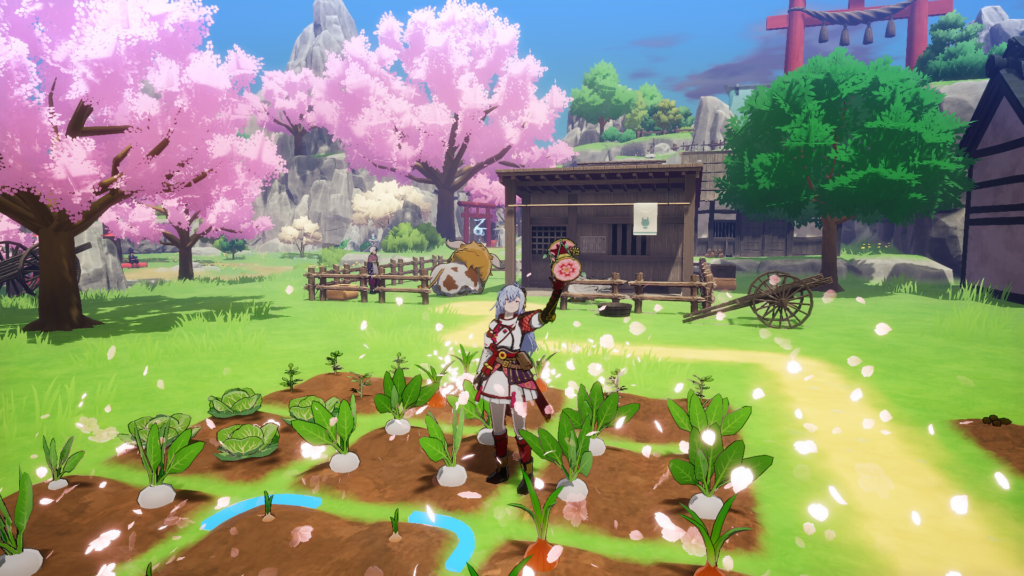 A vibrant image of a character tending their farm.